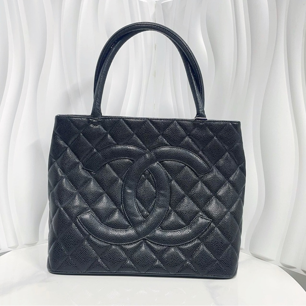 Chanel Black Caviar Leather Quilted Tote Bag